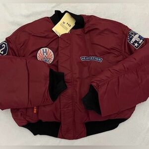 H&M x HERON PRESTON REVERSIBLE BOMBER JACKET (BURGUNDY & BLACK) MEDIUM